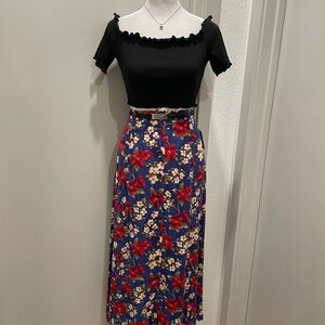 VTG NWT 90s Sag Harbor Cottagecore Purple Blue Floral Button-Down Maxi Skirt PS